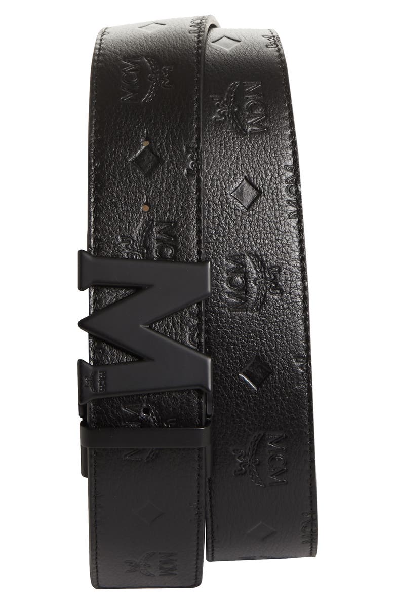 MCM Monogram Leather Belt, Main, color,