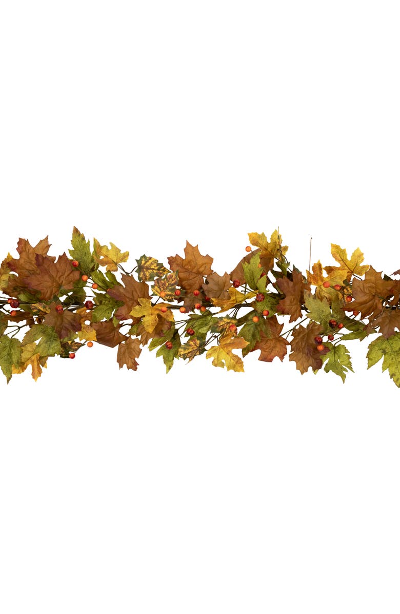 Northlight Maple Leaves and Berries Artificial Fall Harvest Garland - 5' x 8" - Brown and Orange, Alternate, color, 