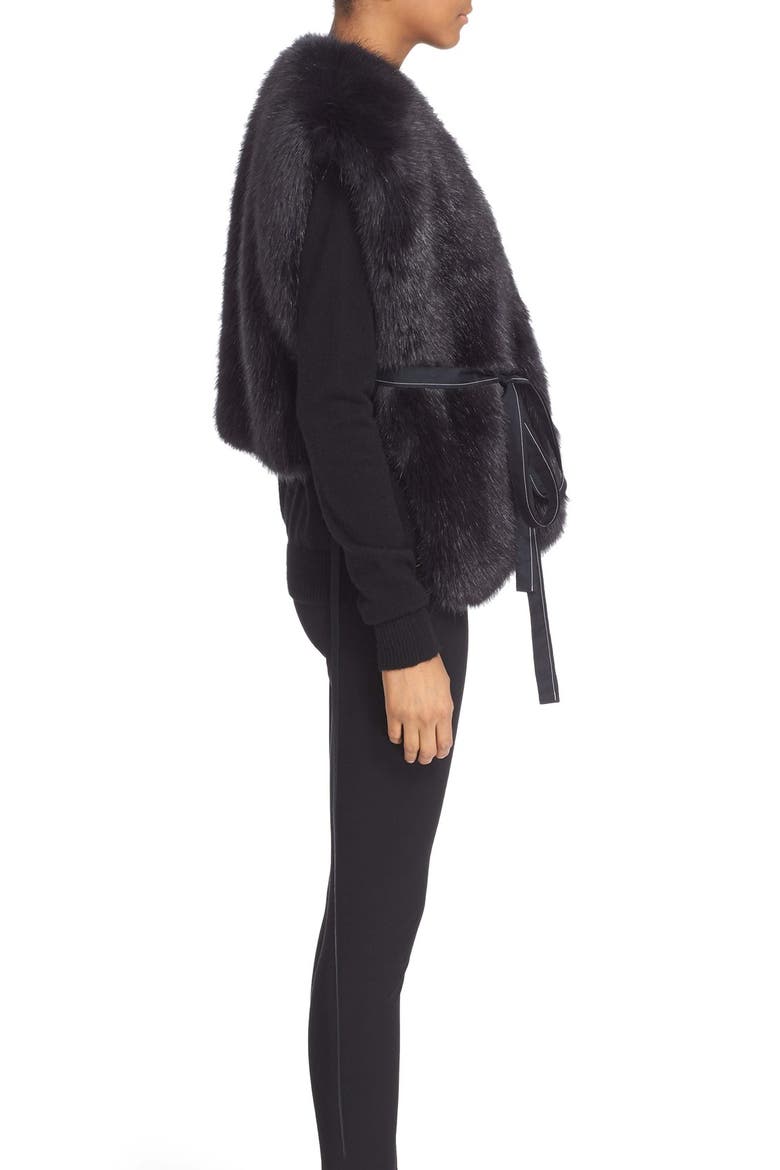 Faux Fur Wrap Tie Vest, Alternate, color, NAVY