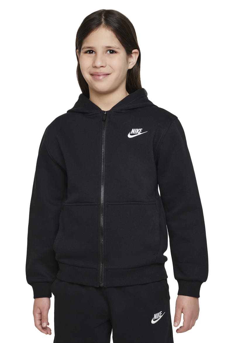 Kids' Sportswear Club Fleece Full-Zip Hoodie, Main, color, 010 BLACK/WHITE