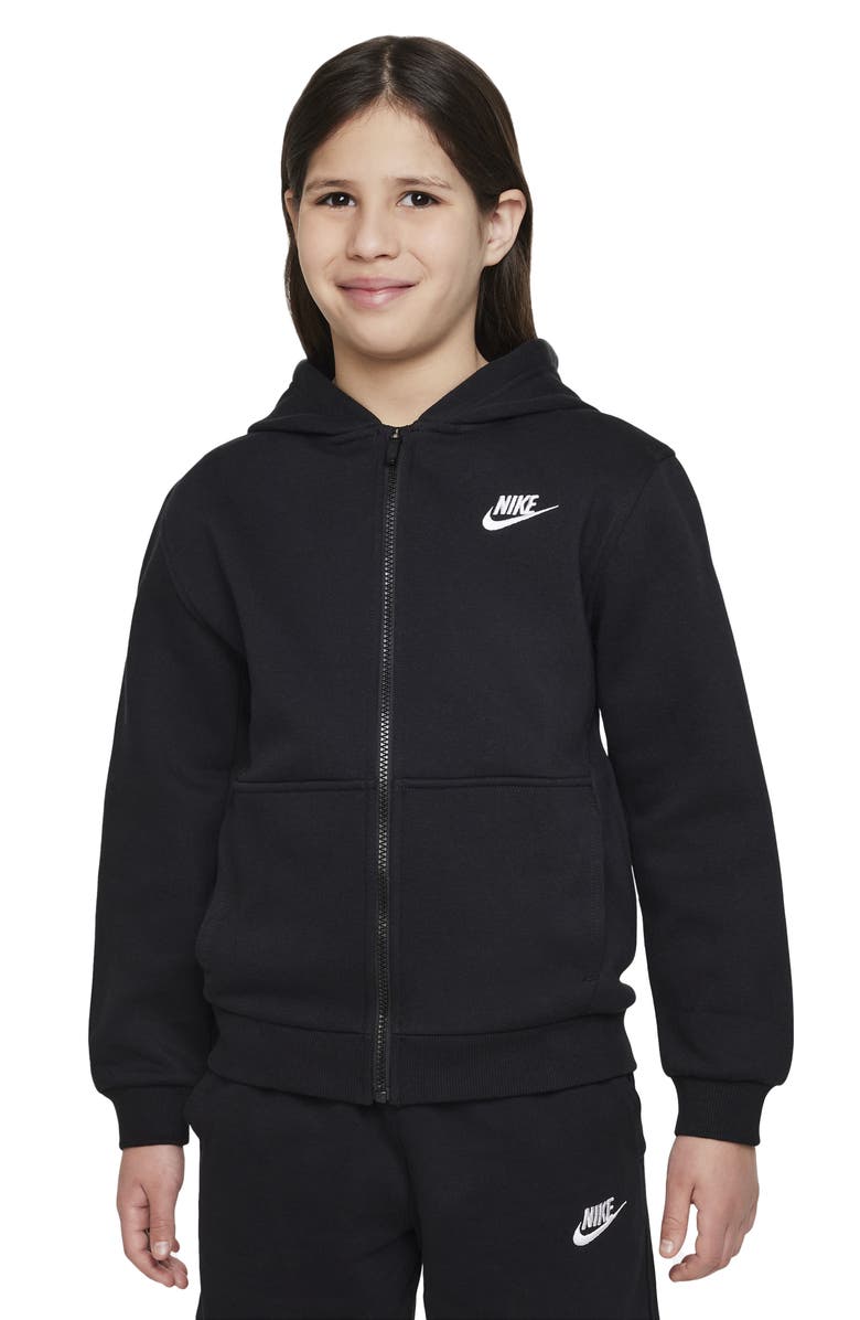 Nike Kids' Sportswear Club Fleece Full-Zip Hoodie, Main, color, Black/ White