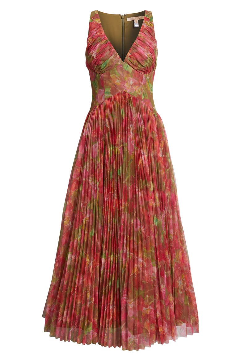 Eliana Floral Pleated Gown, Alternate, color, PINK/ OLIVE MULTI WATERCOLOR