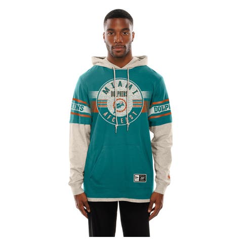 Men's New Era  Aqua Miami Dolphins Twofer Layered Long Sleeve Hoodie T-Shirt