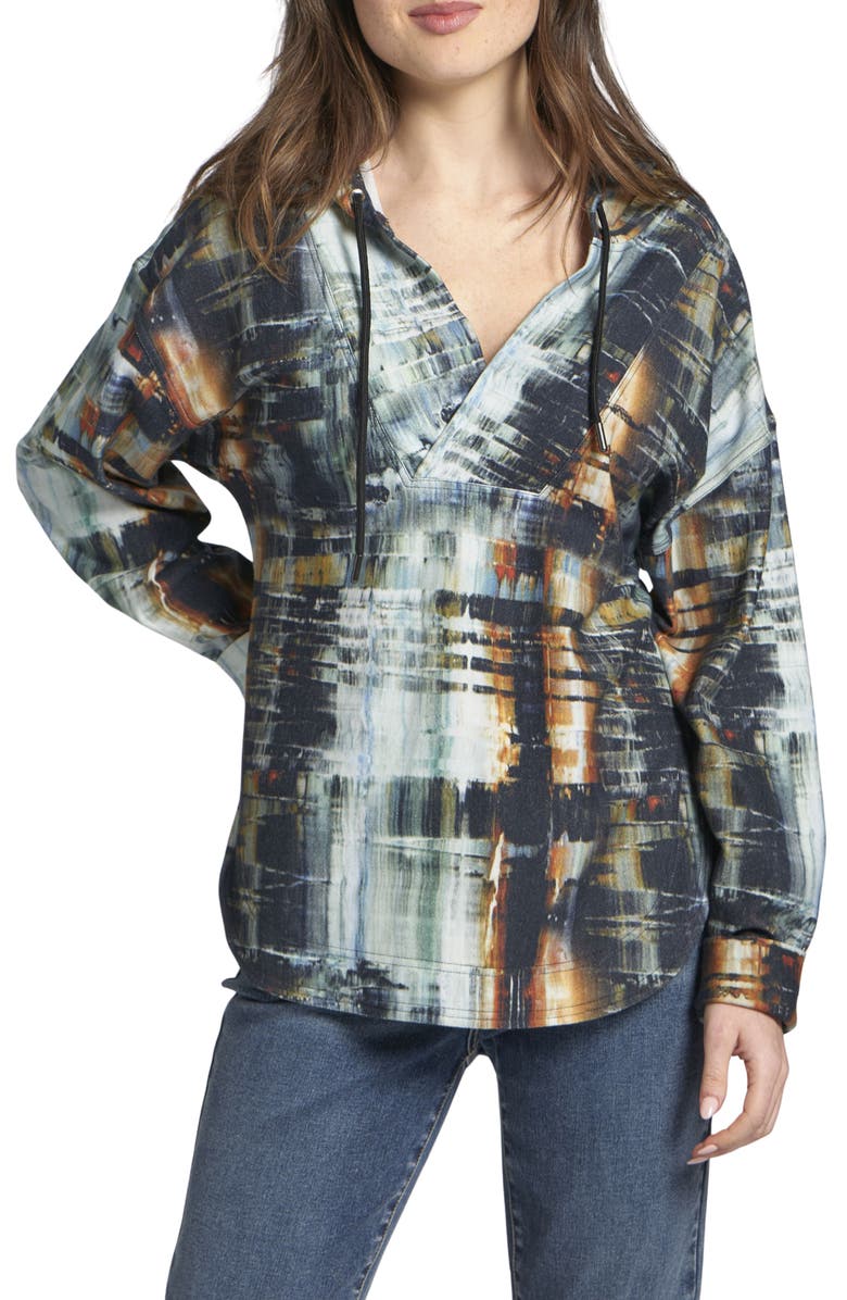 APNY Print Cotton Hoodie, Main, color, Green Multi