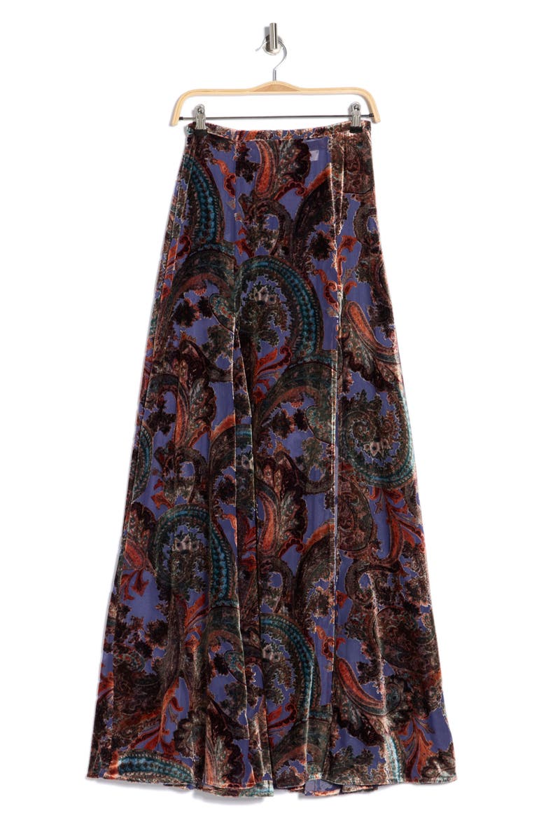 Luca Burnout Velvet Full Maxi Skirt, Alternate, color, PERIWINKLE FRENCH PAISLEY