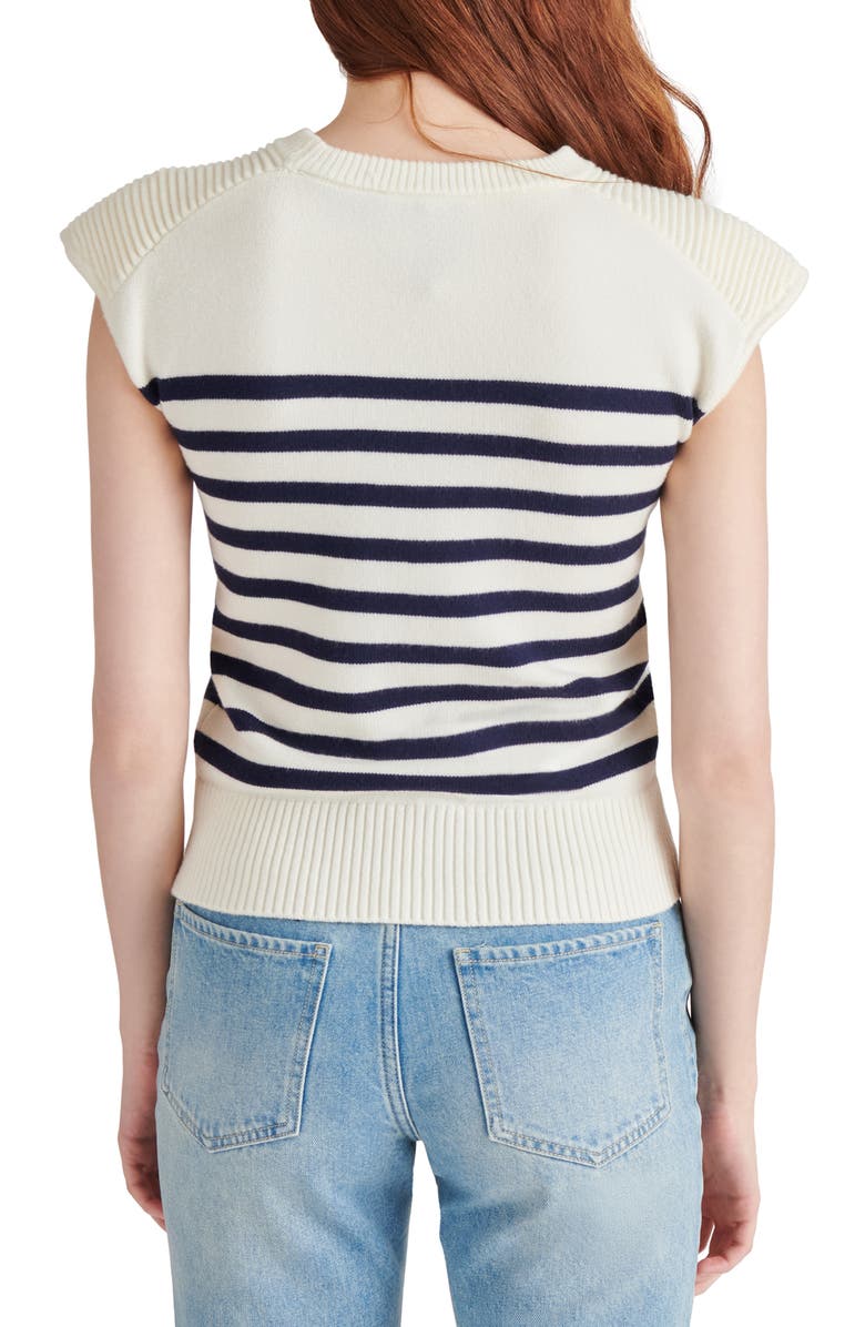 Steve Madden Tomas Stripe Button Shoulder Cap Sleeve Sweater, Alternate, color,