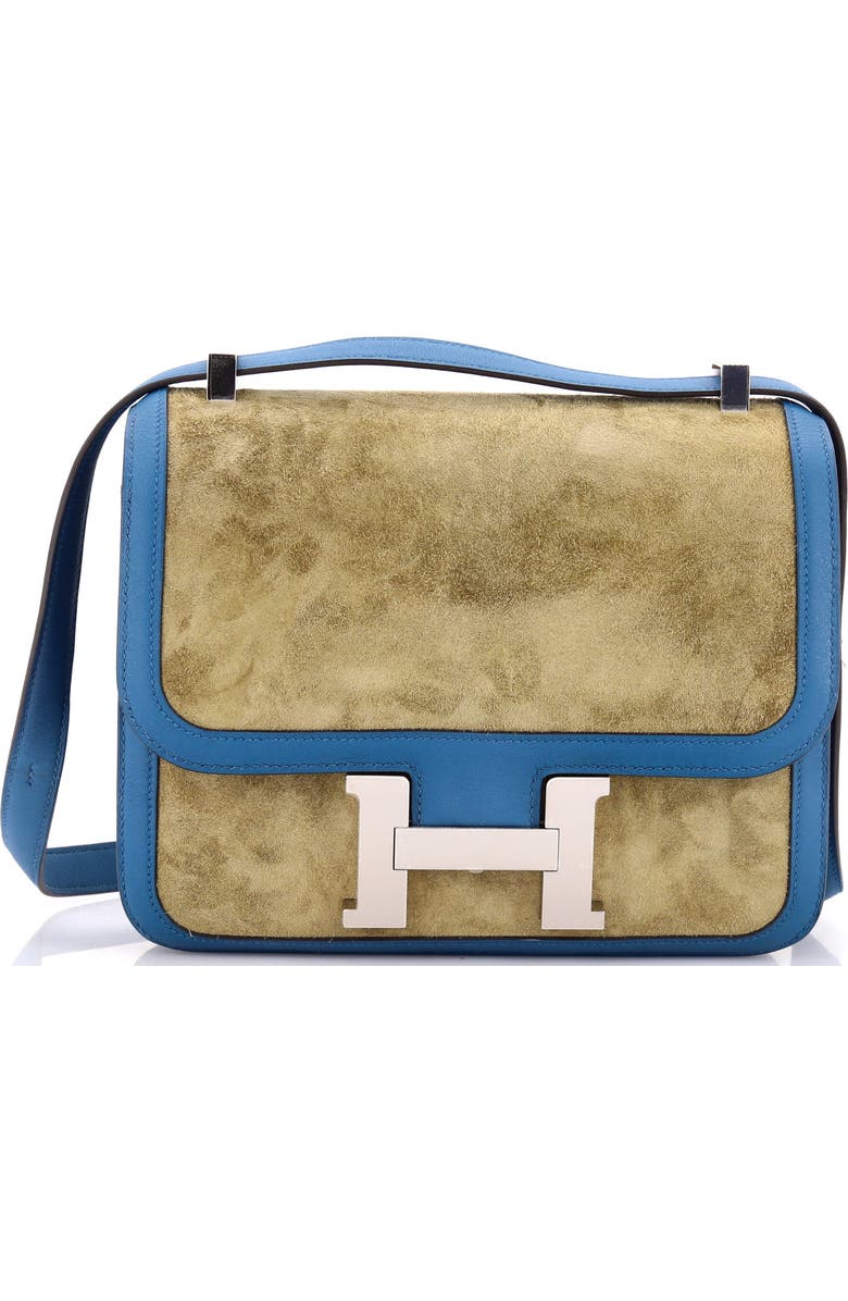 Pre-Owned Hermes Constance Bag Doblis Suede with Swift 23, Main, color, Bleu De Galice