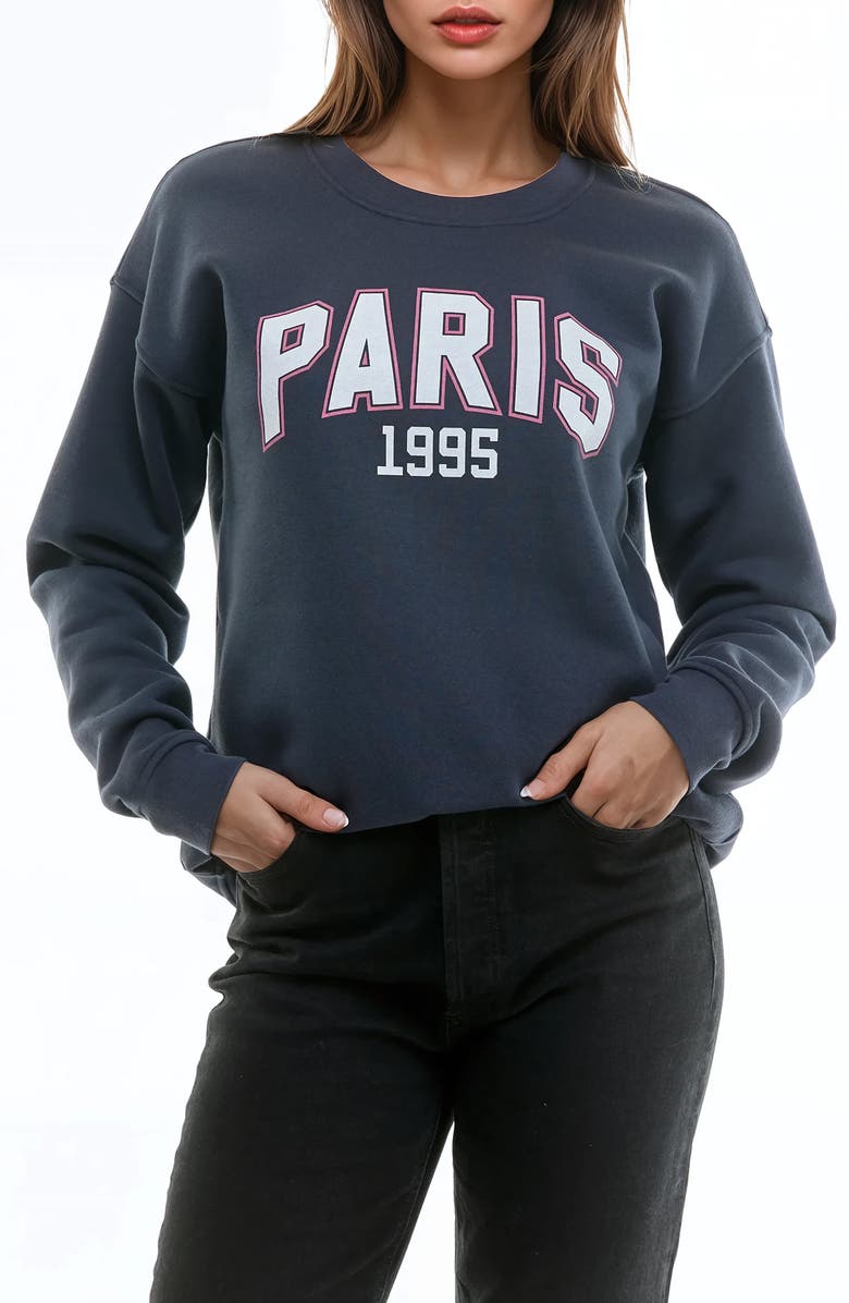 Urban Social Paris Graphic Sweatshirt, Main, color, Navy/ White