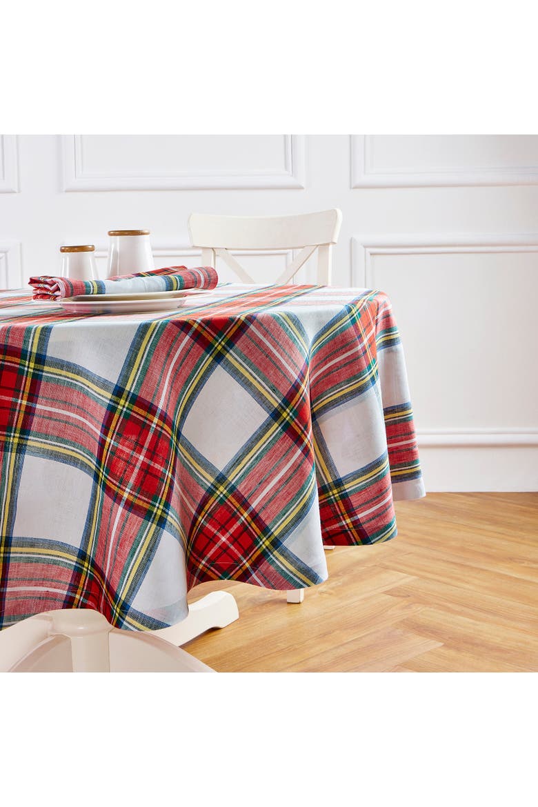 Linen Round Tablecloth - Stewart Plaid, Alternate, color, White
