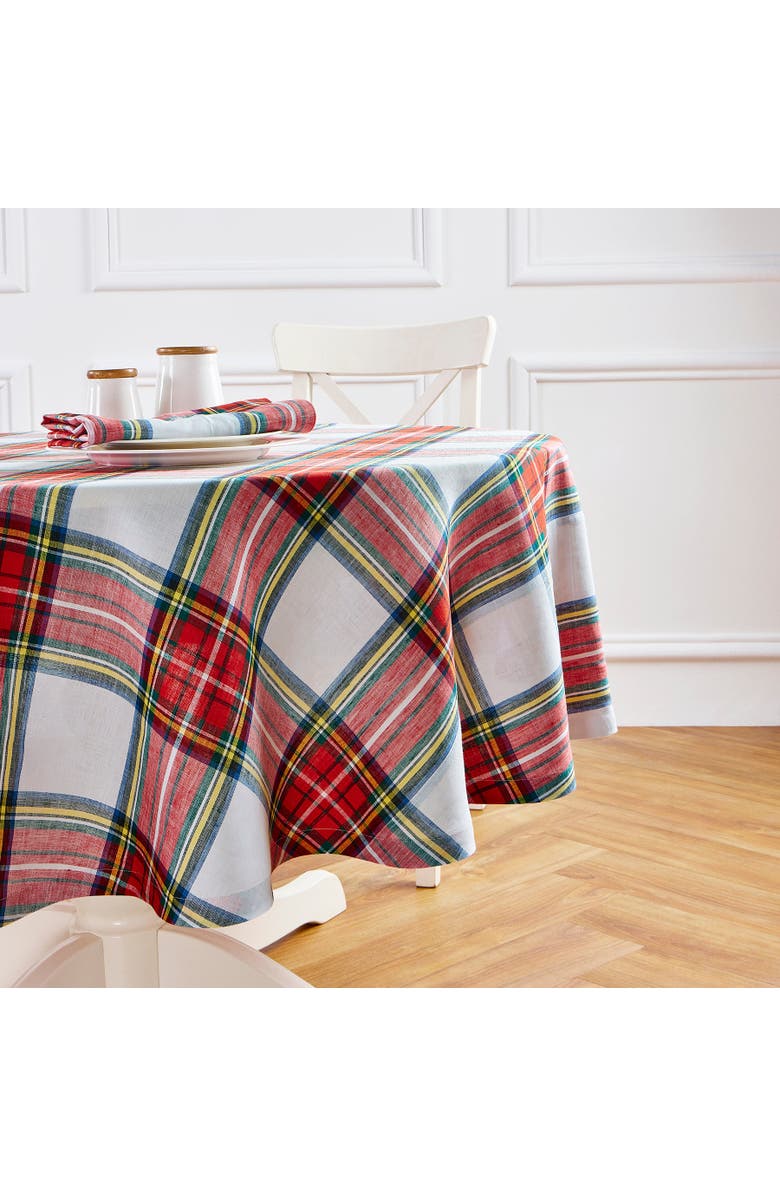 Solino Home Linen Round Tablecloth - Stewart Plaid, Alternate, color, White