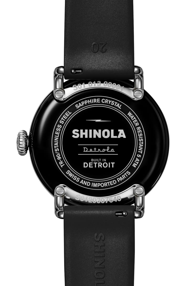 Shinola Detrola Rubber Strap Watch, 41mm, Alternate, color, Black