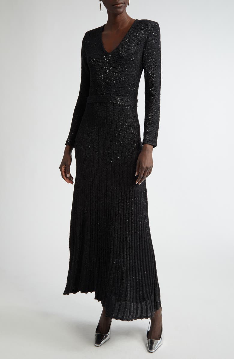 ST. JOHN Sequin Embroidered Long Sleeve Knit Dress, Main, color, 