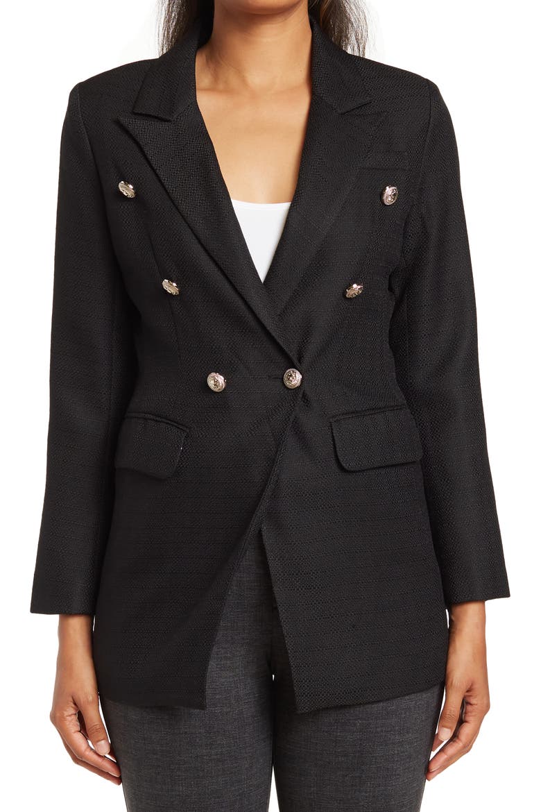 Princess Polly Textured Blazer, Alternate, color, BLACK