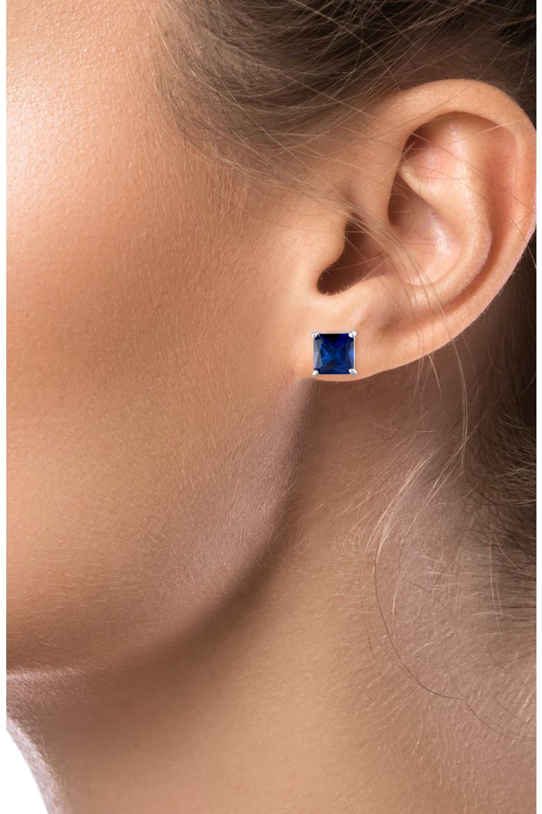Radiant Princess Cut Stud Earrings, Alternate, color, BLUE/ SILVER