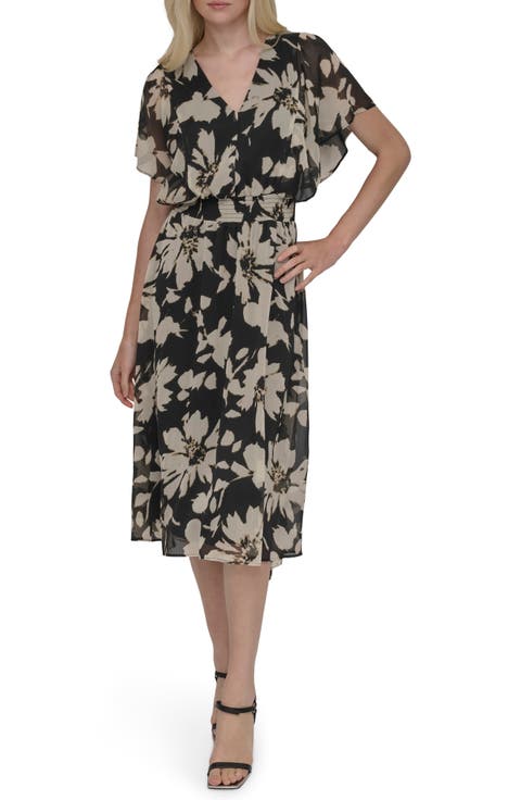 Smocked Flutter Sleeve Midi Dress