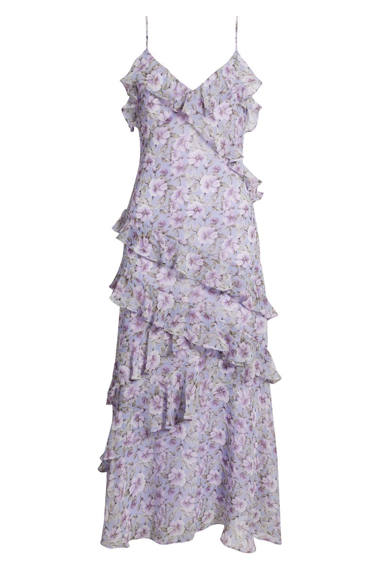 Luella Floral Print Ruffle Sleeveless Maxi Dress, Alternate, color, PURPLE FLORAL
