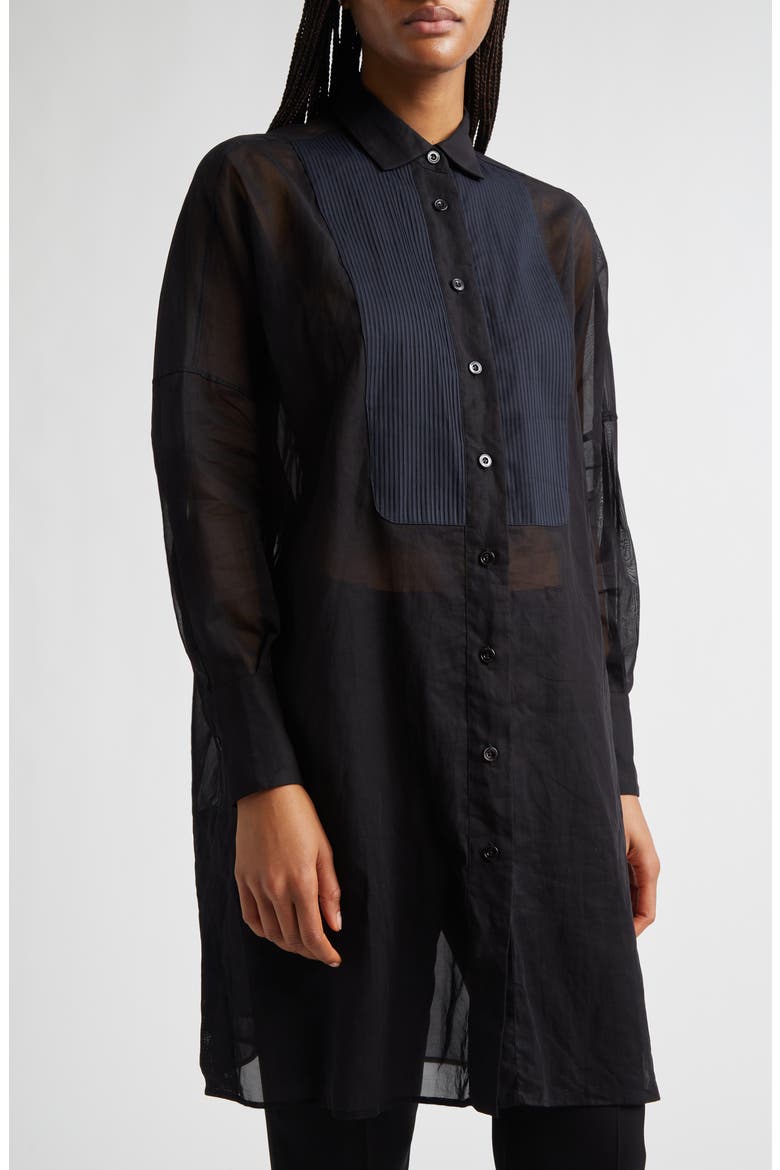 Tunic Cotton Gauze Button-Up Tuxedo Shirt, Alternate, color, 22 BLACK