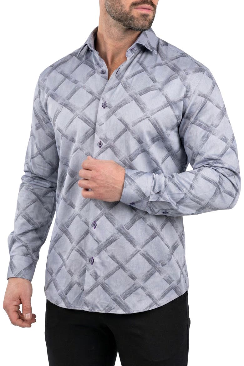 Fibonacci Contemporary Fit Button-Up Shirt, Alternate, color, GREY