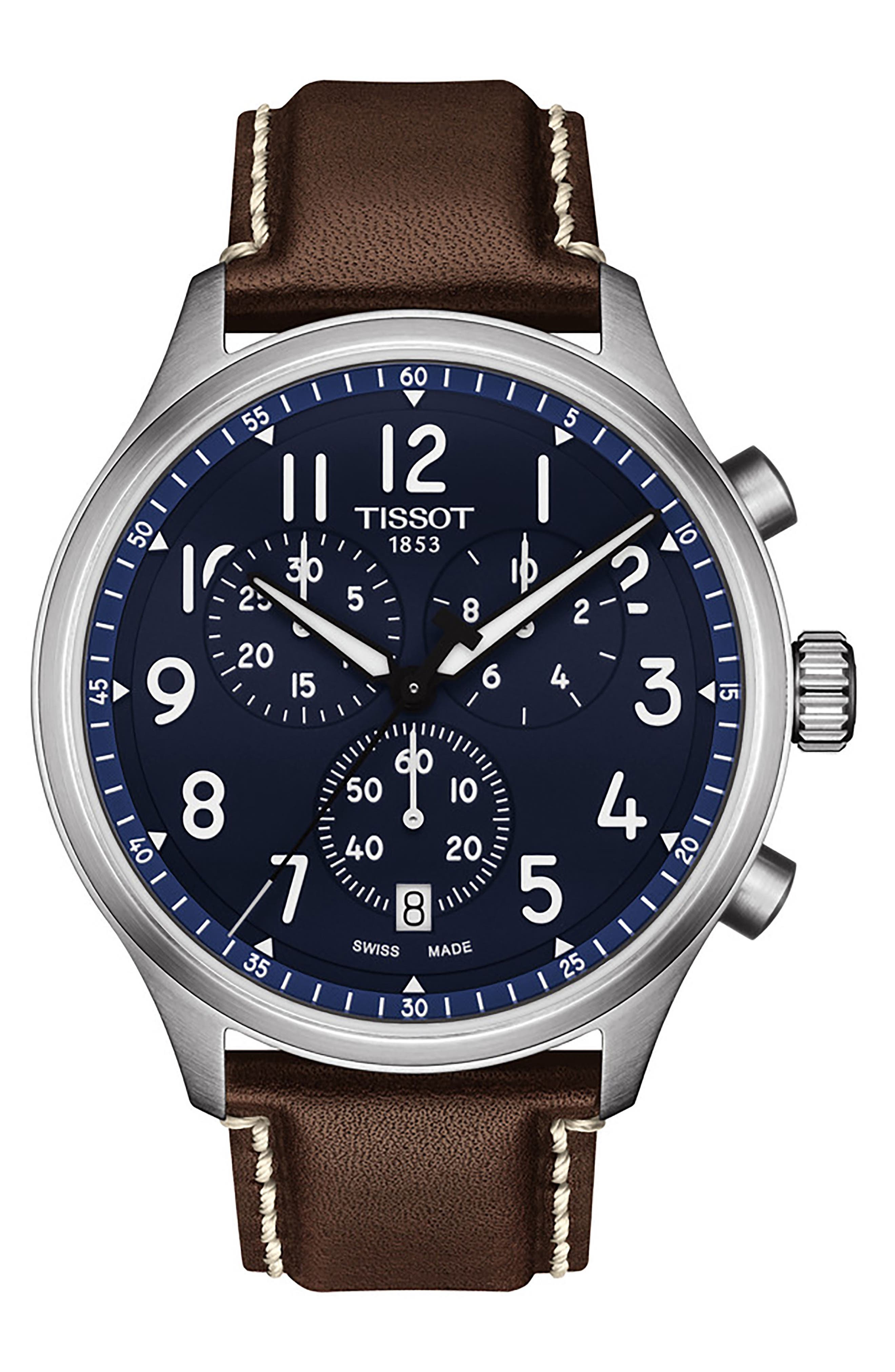 Tissot Chrono XL Chronograph Leather Strap Watch, 45mm in Blue 