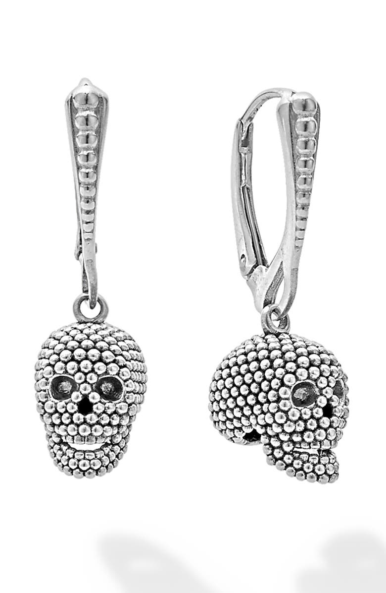 LAGOS Men's Caviar Bead Skull Earrings, Alternate, color, Sterling Silver