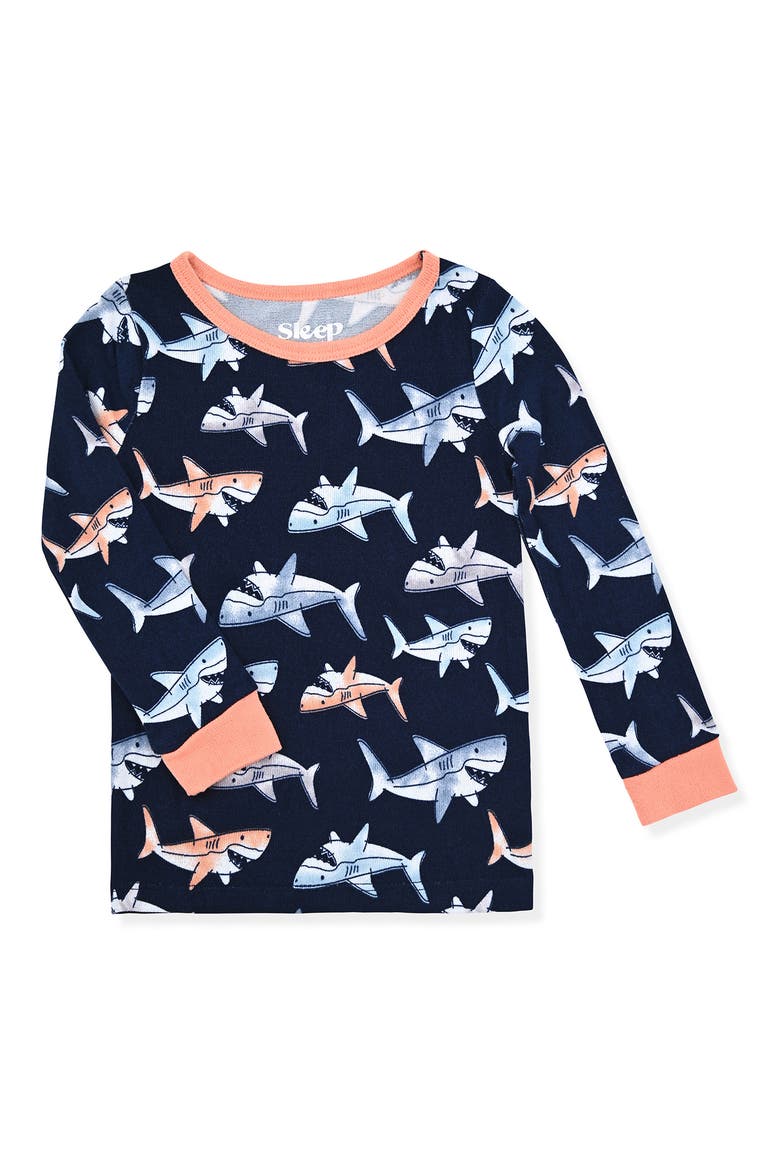 Print Fitted Two-Piece Pajamas & Socks Set, Alternate, color, NAVY
