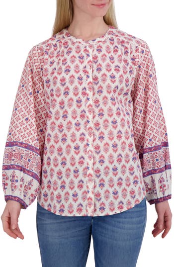Lucky Brand Border Print Button-up Shirt In Purple Combo