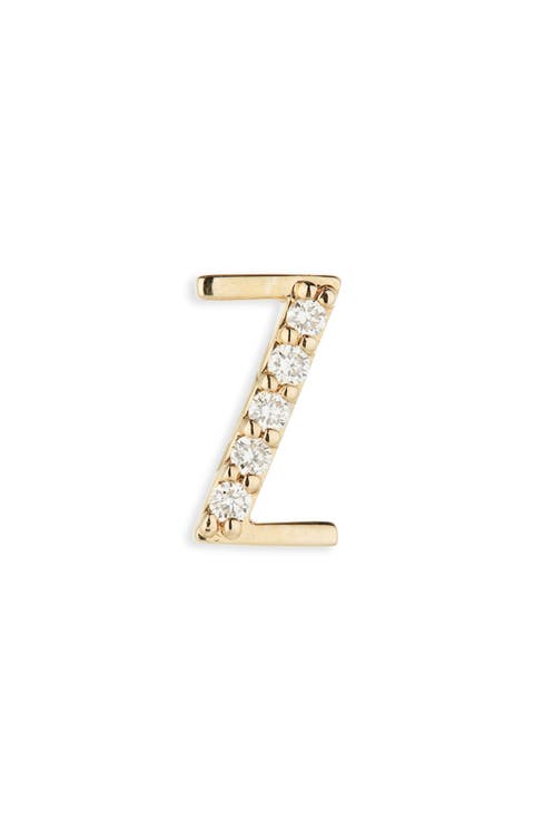 14K Gold Diamond Initial Single Stud Earring