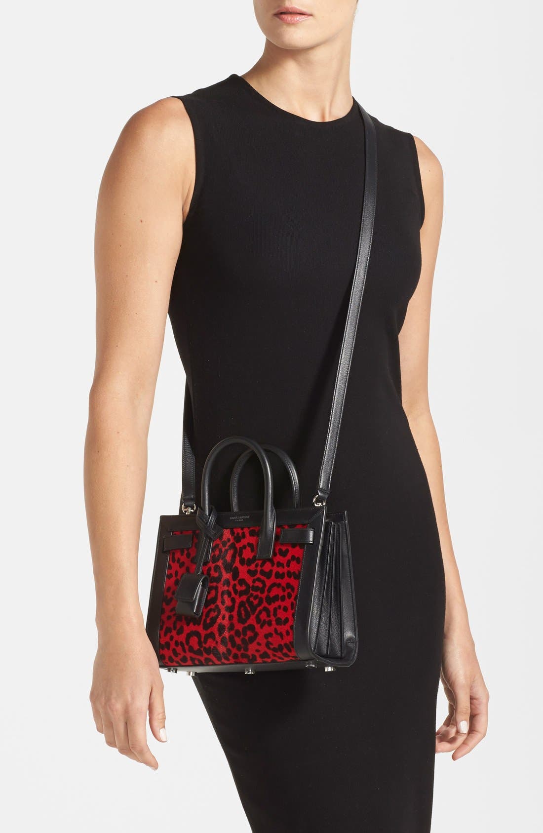 'Nano Sac de Jour Punk' Genuine Calf Hair & Calfskin Leather Tote, Alternate, color, ROUGE/ NOIR