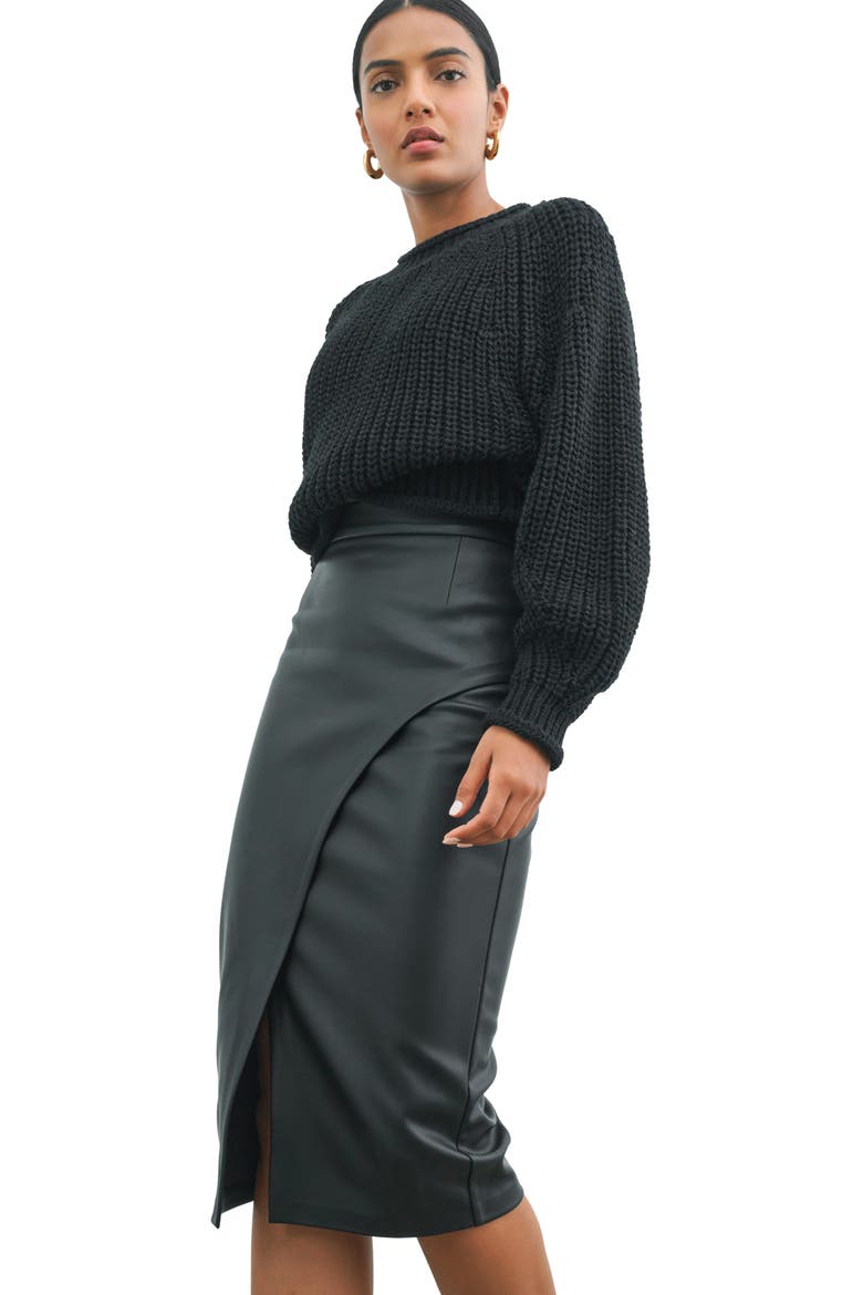 Nyssa Faux Leather Skirt, Alternate, color, BLACK