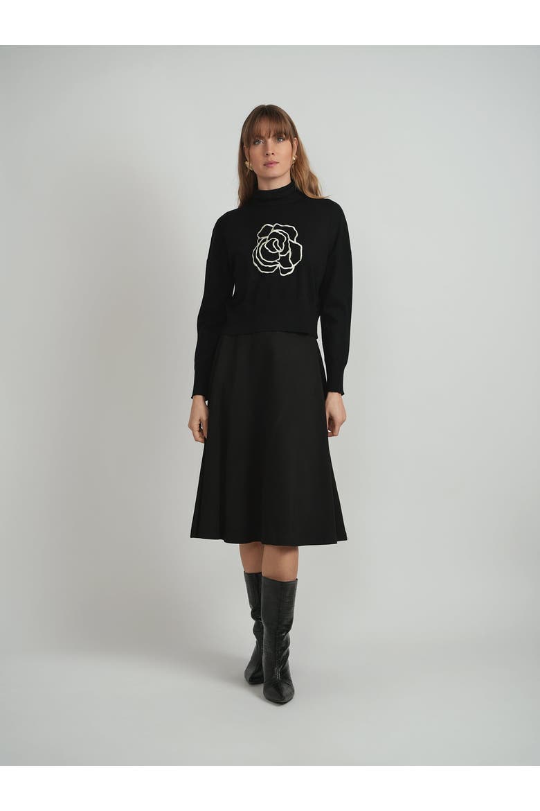 Cropped Embroidered Turtle Neck Knit Sweater, Alternate, color, Black/Black