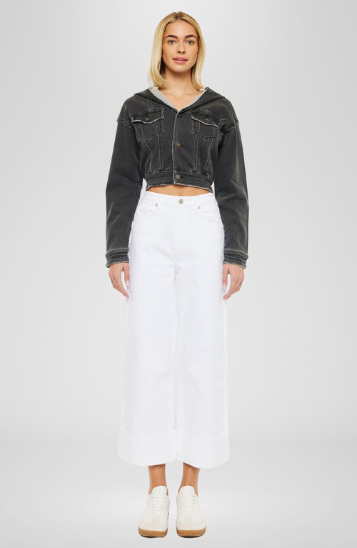 Kancan Alfie 90's Cropped Wide Leg Jeans In White