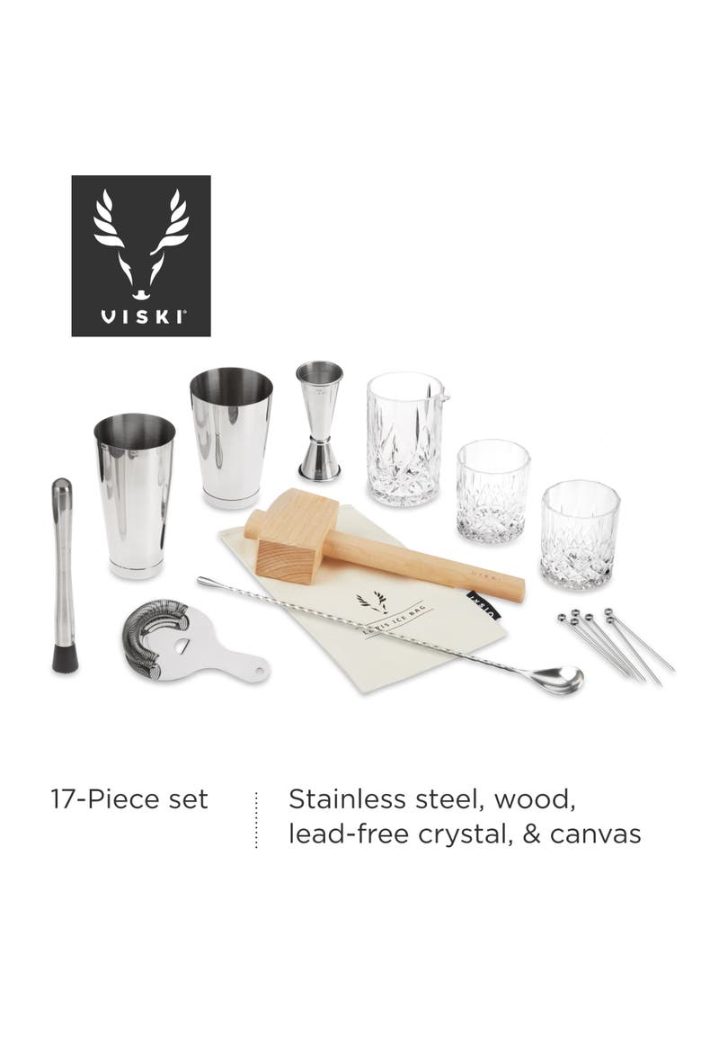 17-Piece Barware Set in Stainless Steel, Alternate, color, Silver
