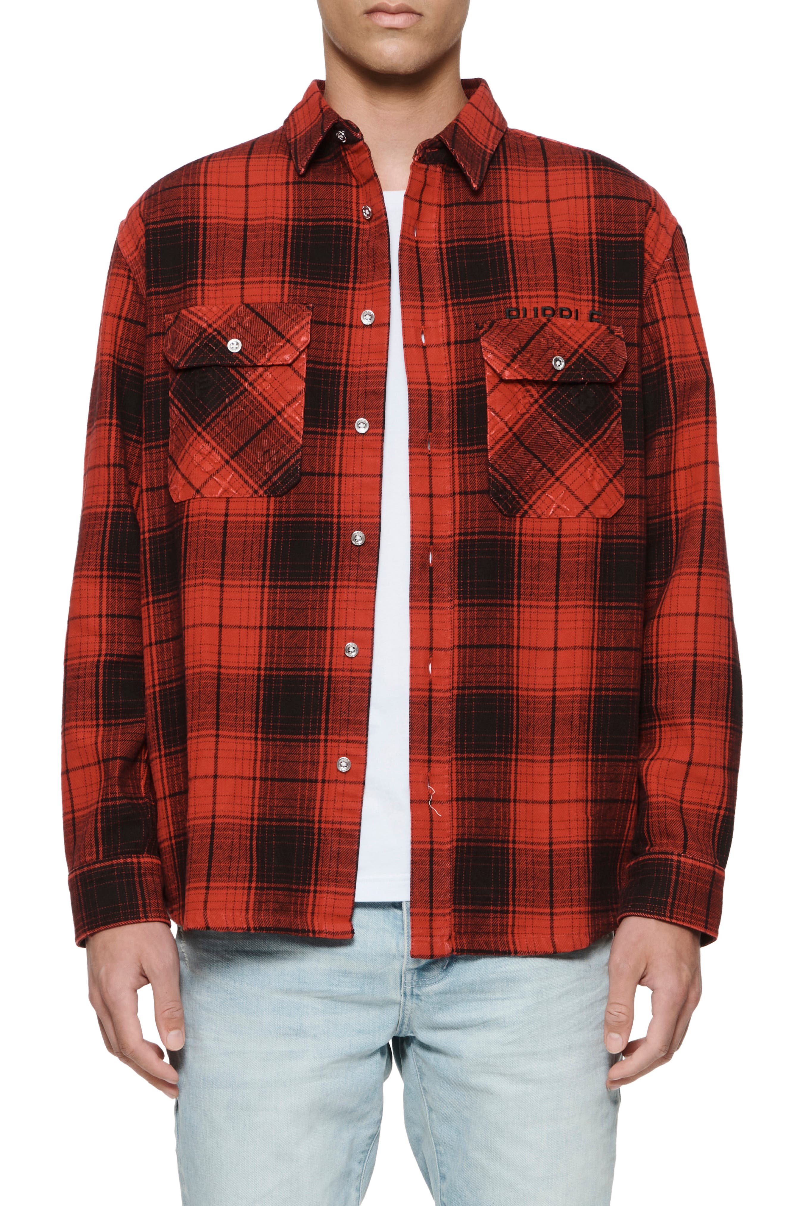 PURPLE BRAND Oversize Plaid Flannel Button-Up Shirt