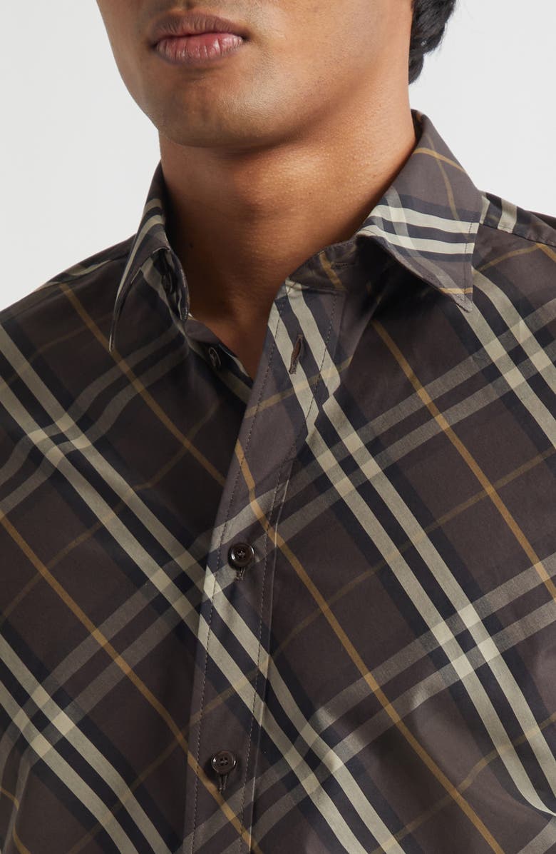 Burberry Robert Check Cotton Button-Up Shirt, Alternate, color, Truffle Ip Check