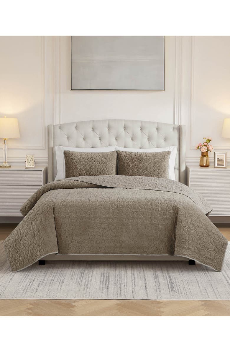 BCBG Astor Velvet Quilt Set, Alternate, color, Brown