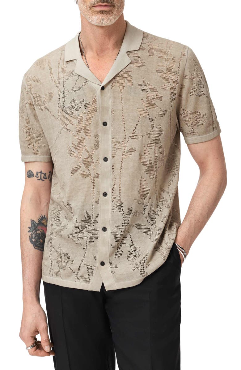 John Varvatos Miguel Pointelle Knit Camp Shirt, Alternate, color, Almond
