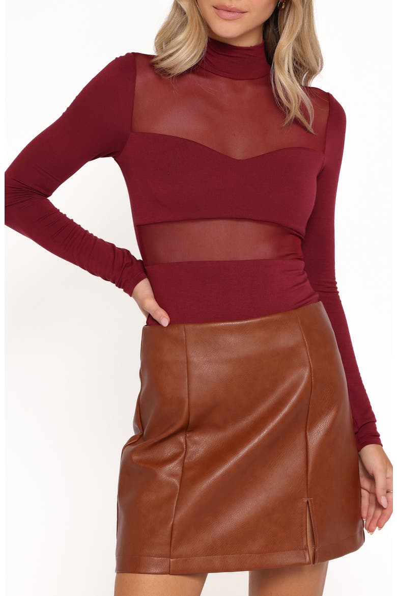 Kingsley Long Sleeve Mesh Bodysuit, Main, color, MERLOT