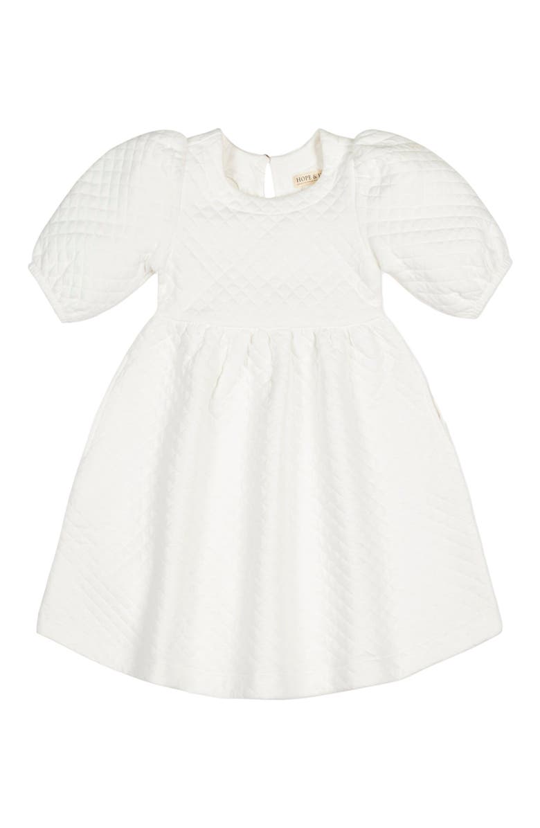 Hope & Henry Baby Girls' Quilted Puff Sleeve Dress, Infant, Main, color, 