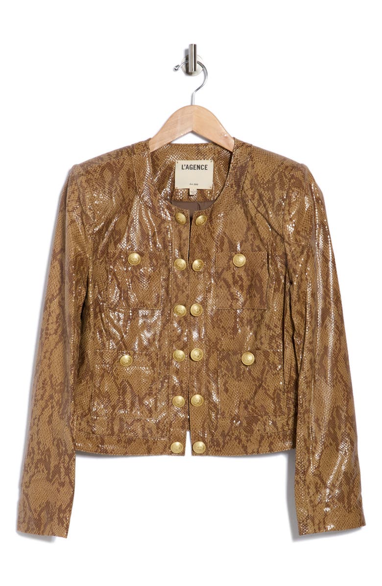 L'AGENCE Jayde Snake Print Leather Jacket, Alternate, color,