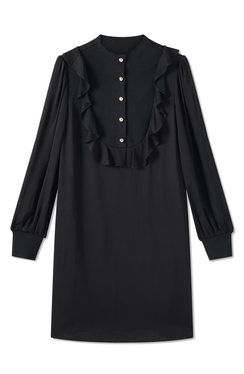 LK Bennett Daisy Ruffle Detail Long Sleeve Crepe Shift Dress, Alternate, color, 