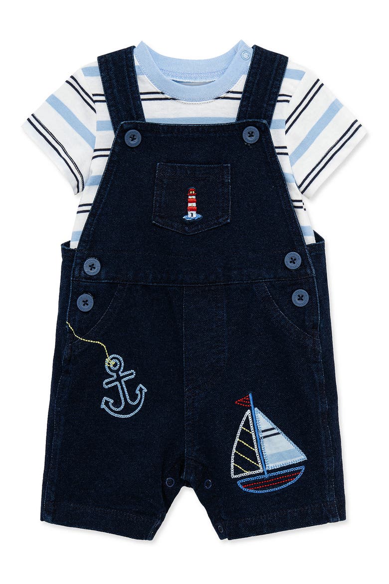 Nautical T-Shirt & Shortalls Set, Alternate, color, BLUE