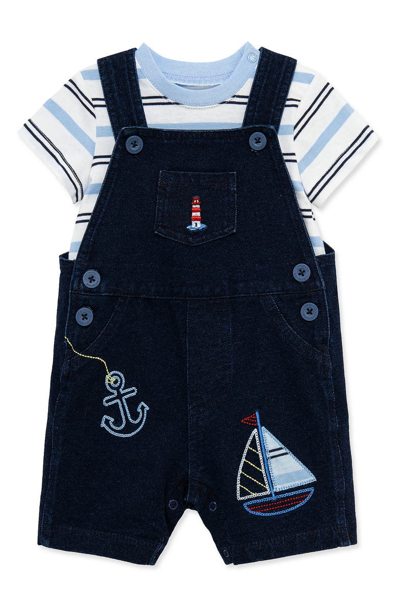 Little Me Nautical T-Shirt & Shortalls Set, Alternate, color, Blue