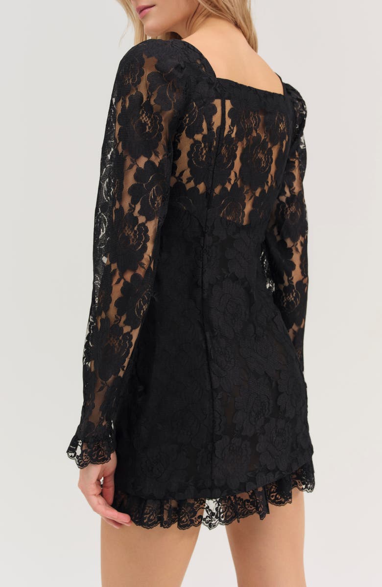 For Love & Lemons Claudia Rose Lace Long Sleeve Minidress, Alternate, color, Black
