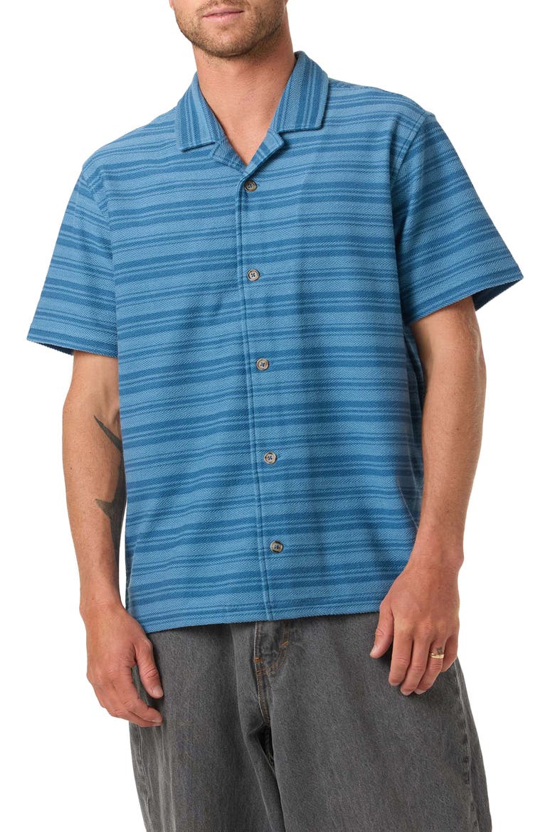 Country Club Stripe Knit Camp Shirt, Main, color, CAPTAINS BLUE