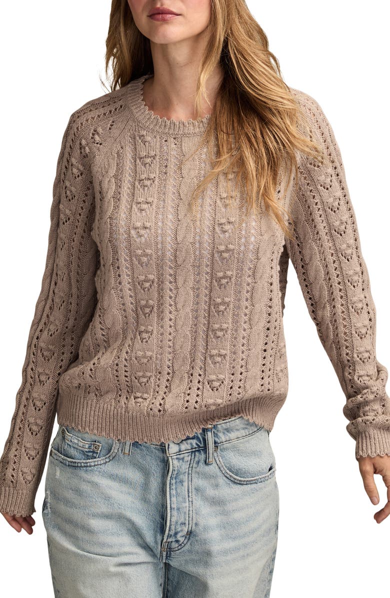 Lucky Brand Pointelle Sweater, Main, color, Wheat Heather