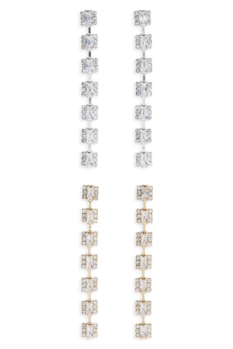 Set of 2 Crystal Linear Drop Earrings, Main, color, GOLD/ SILVER