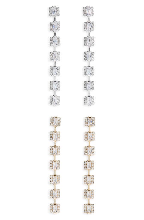 Set of 2 Crystal Linear Drop Earrings