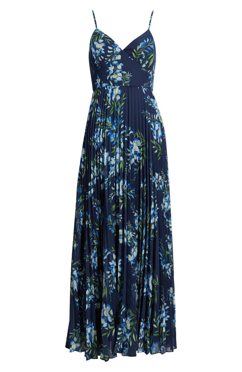 Julia Jordan Floral Pleated Gown, Alternate, color, Navy Multi