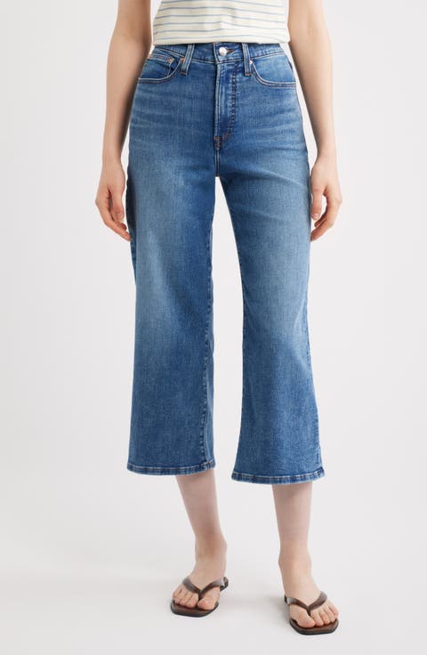 The Short Wide-Leg Crop Jeans Super Stretch Denim in Oneida Wash