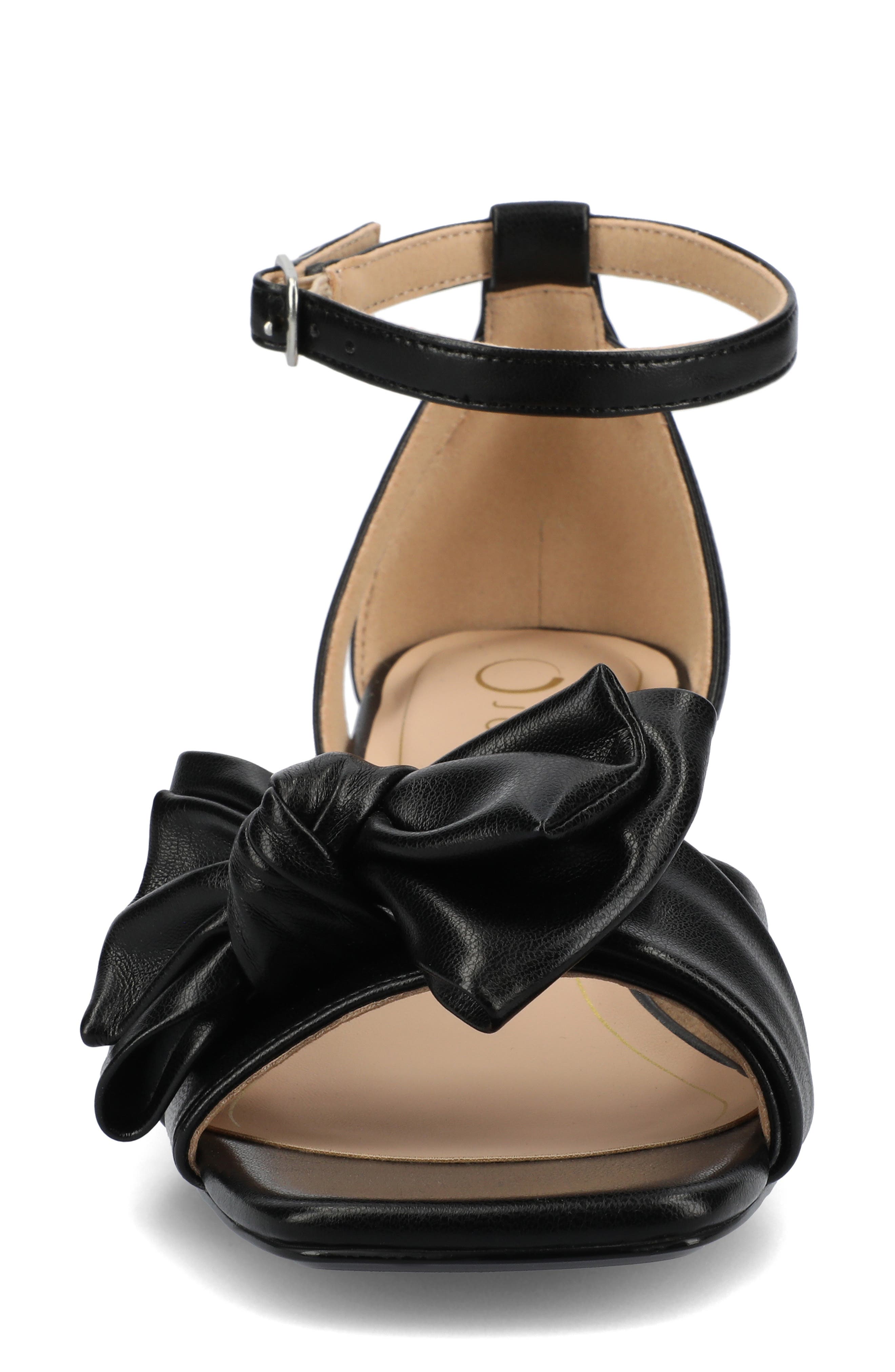 Journee Collection Zevi Bow Block Heel Sandal, Alternate, color, Black Pu